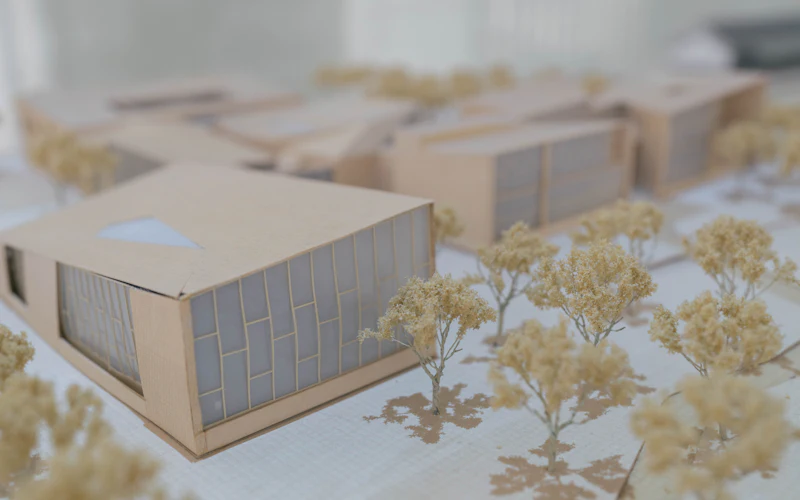 Architectonisch schaalmodel van een gebouw op tafel